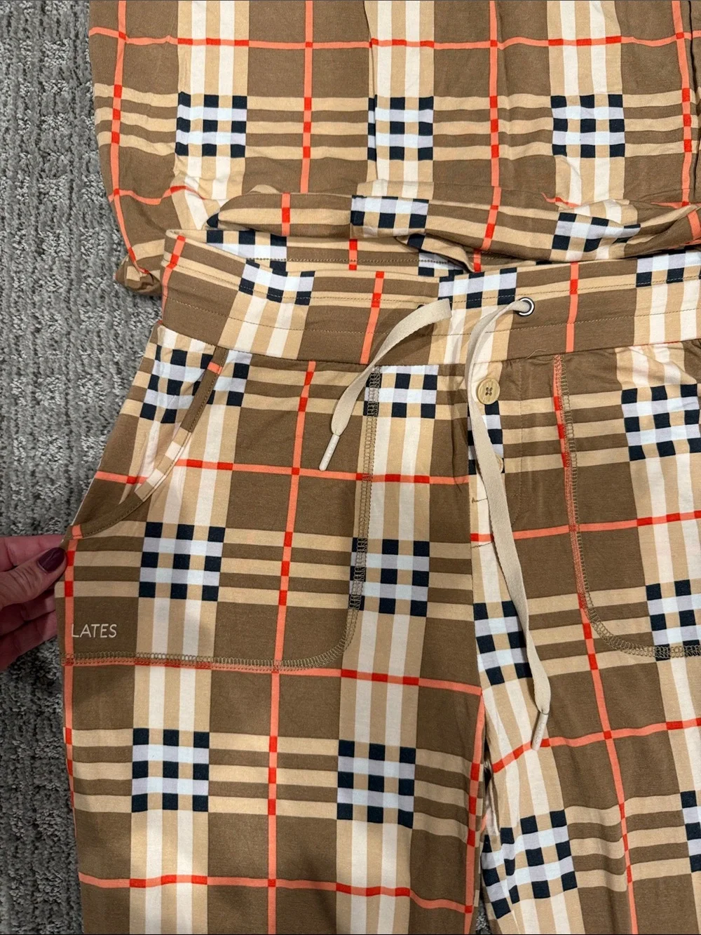 Women’s Long Sleeve Plaid Pajama Set - Tan